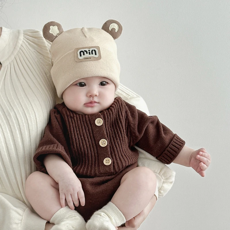 婴儿帽子秋冬季毛线帽男宝宝0到3个月可爱保暖胎帽冬款女宝胎帽