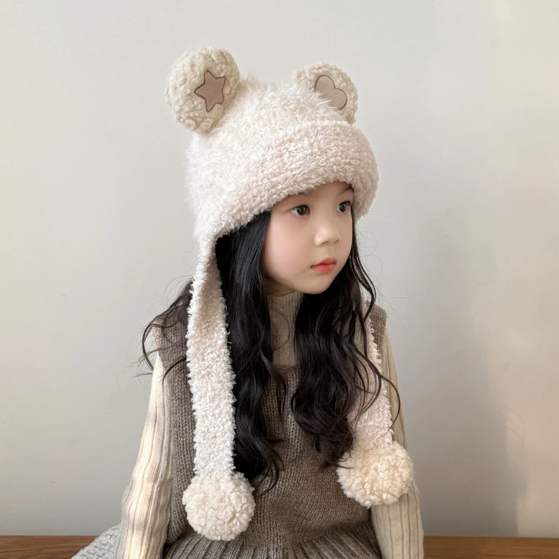 儿童帽子秋冬季围巾一体2025新款护耳毛绒帽女童女孩冬天防风防寒