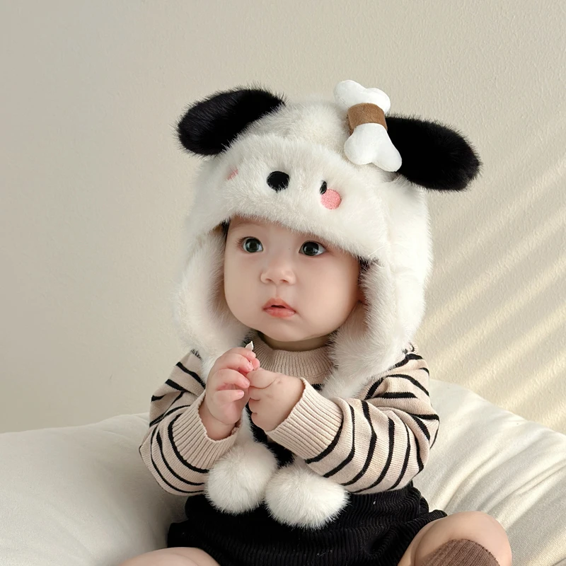 宝宝帽子冬季毛绒护耳帽一岁男宝外出保暖婴儿秋冬款女宝可爱超萌