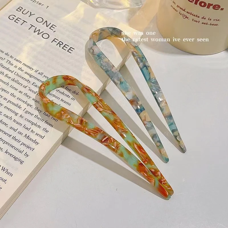 圳墨高端发饰 简约醋酸U型发簪女高级感可爱丸子头神器发钗簪子