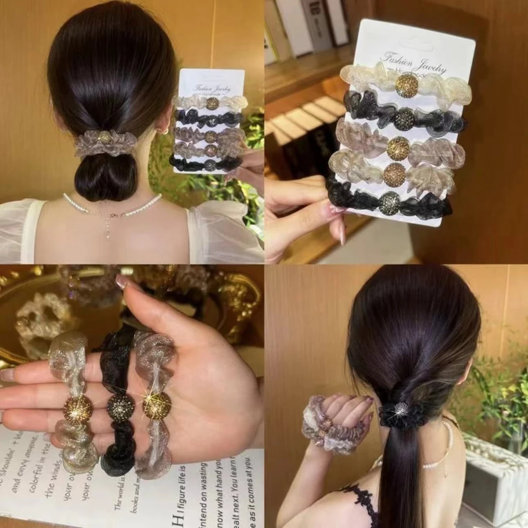 圳墨高端发饰 2024新款网纱闪珠头绳女简约气质扎头发绳高级感发