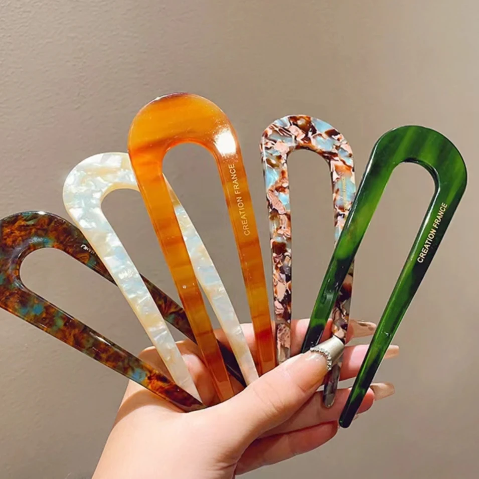 圳墨高端发饰 夏季爆款醋酸U型发簪