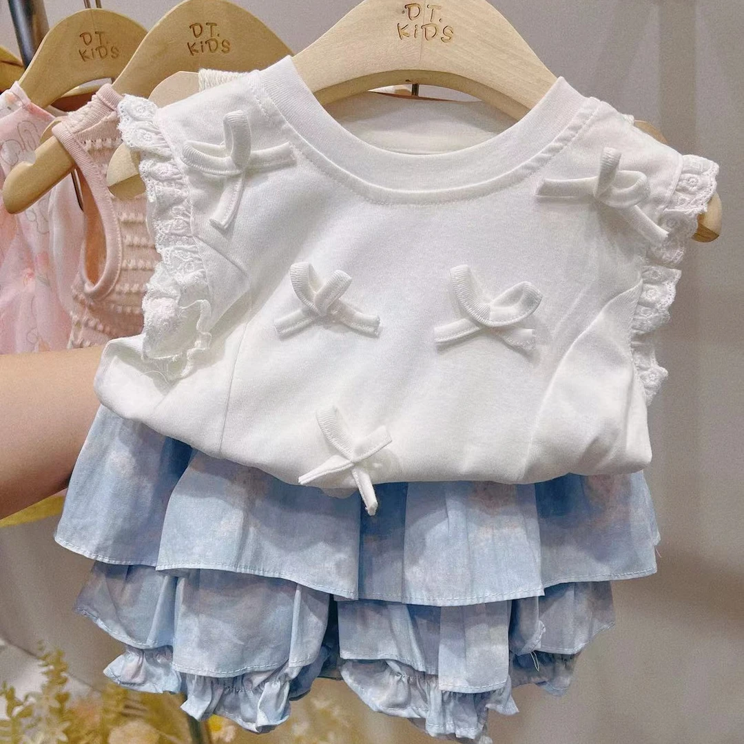 2024年女宝夏季荷叶边白色套装