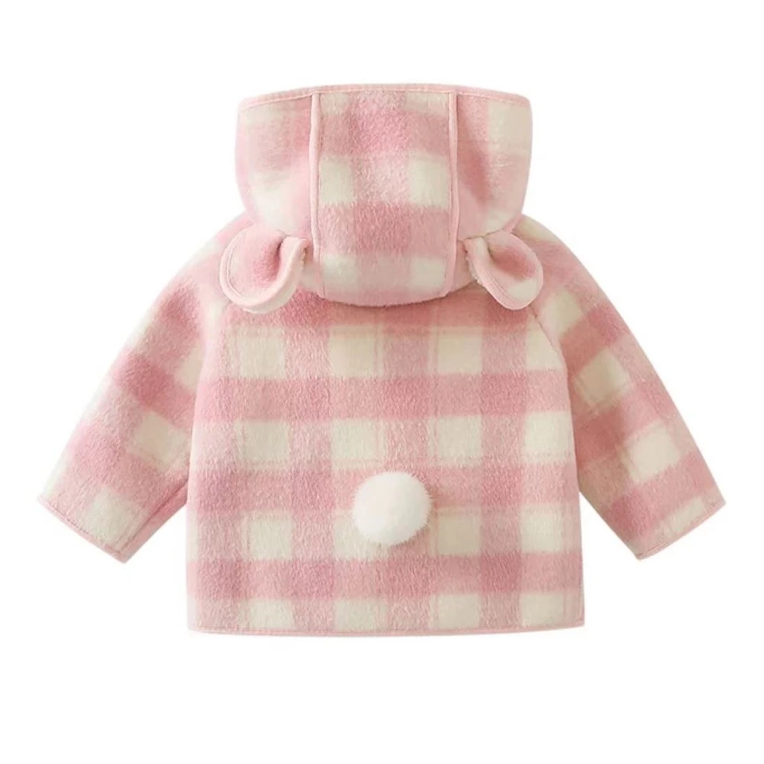 2025年加厚毛呢小童格子加绒外套大衣上衣宝宝秋冬装