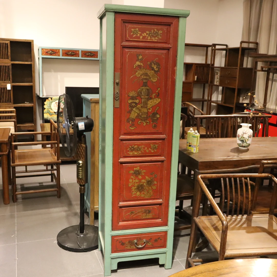 长54×宽41×高184  复古中式立柜实木彩绘衣柜衣厨摆古董架子酒柜