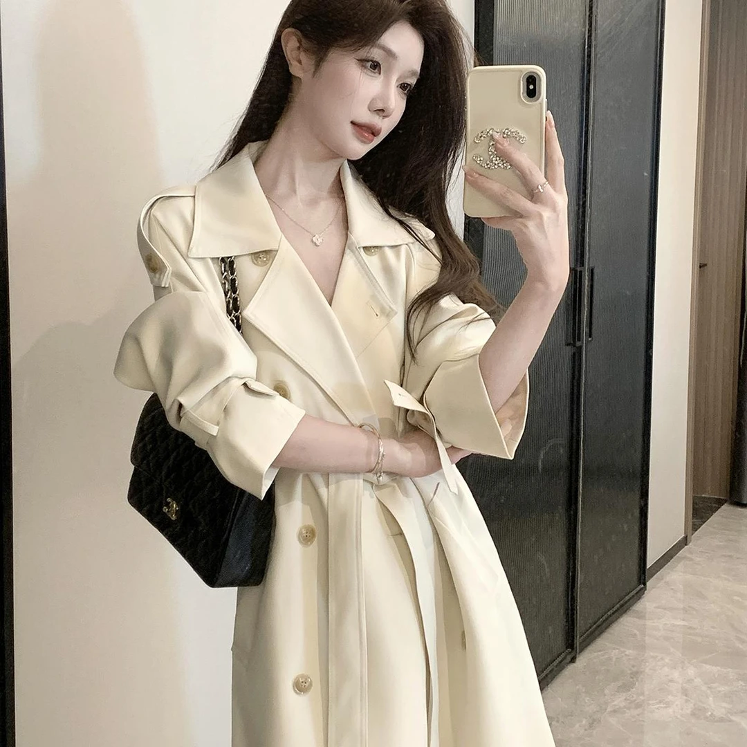 2024春秋季中长款白色风衣女双排扣显瘦高品质外套气质高级感外套