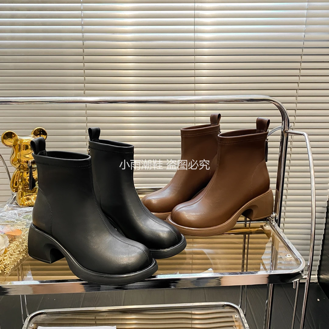 【欧鞋酷】A-228新款短靴时尚百搭粗跟潮鞋厚底秋冬圆头弹力瘦瘦靴