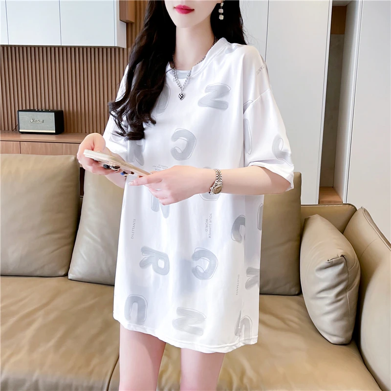 夏季减龄白色短袖t恤女大码夏装韩版宽松中长款设计感小众上衣潮