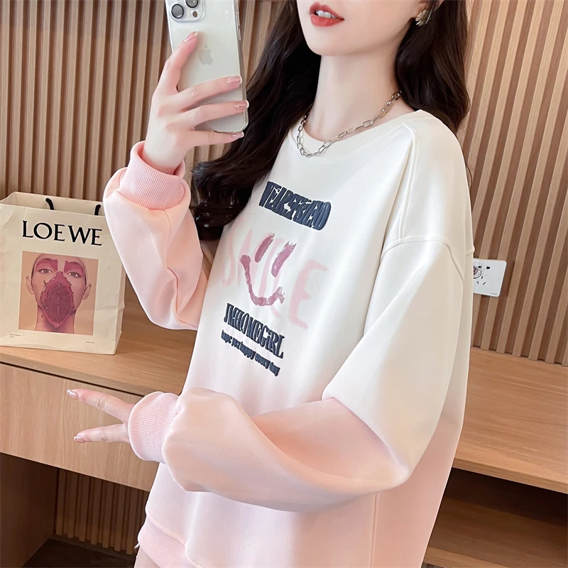 设计感圆领风新款韩版宽松秋冬季圆领印花百搭洋气卫衣女ins减龄