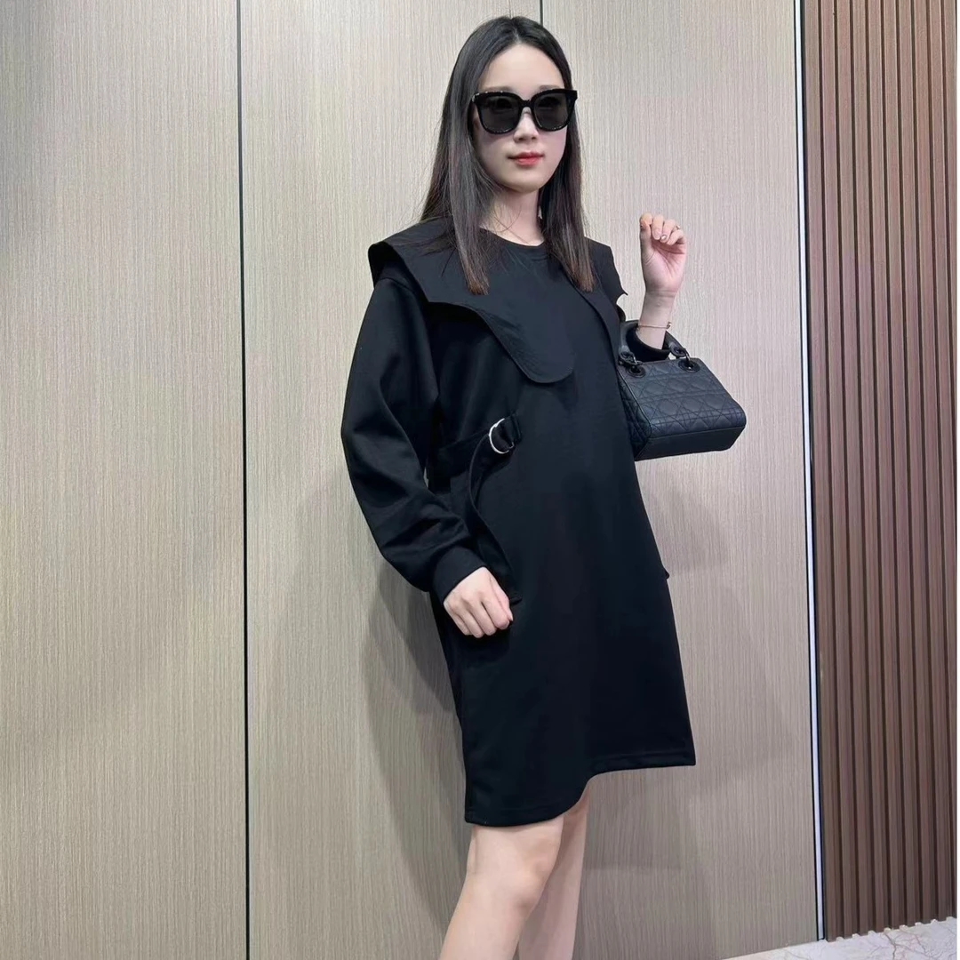 法式大码女装时尚赫本风中长款黑裙遮肉显瘦收腰高质量连衣裙实物