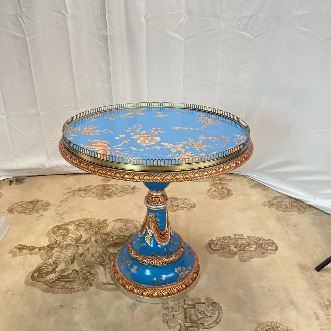 英式亚历山大 圆几 Y-097  黄铜围边 桃花芯木 纯手绘   80*80*75