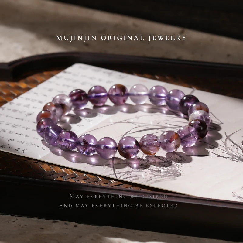 天然紫幽灵8mm+水晶手链女款轻奢简约手饰单圈手串YW739