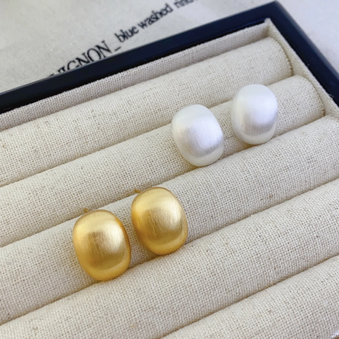 合金耳饰 铜镀真金高级感豆豆金属哑光拉丝耳钉新款潮冷淡风耳环