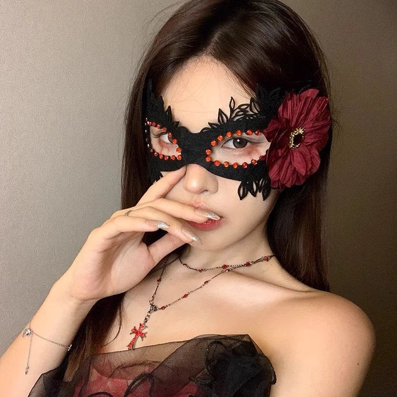 黑色花朵面具假面舞会装扮道具晚会年会半脸面具眼罩化妆之夜面罩
