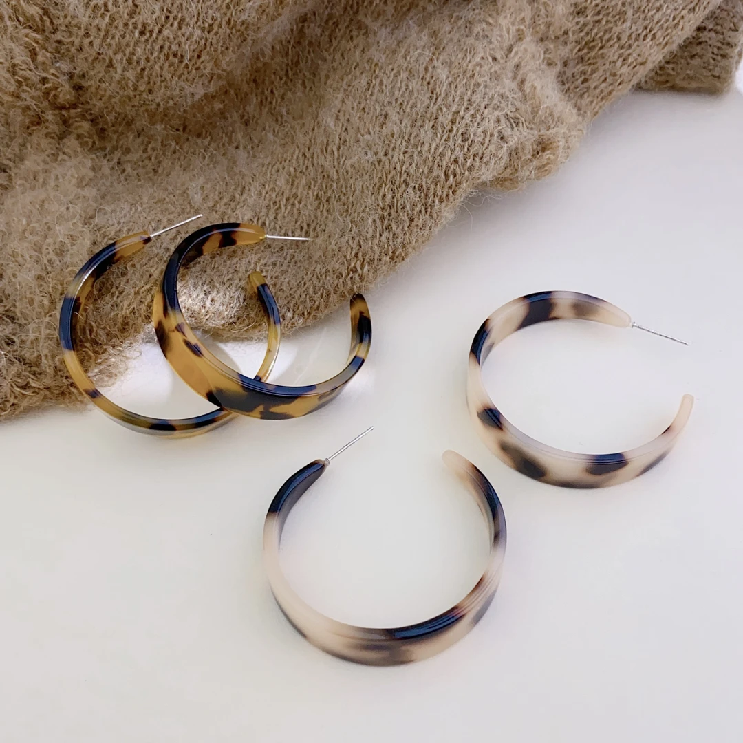 合金耳饰 欧美夸张时尚豹纹C圈耳环女新款高级感小众复古个性耳圈