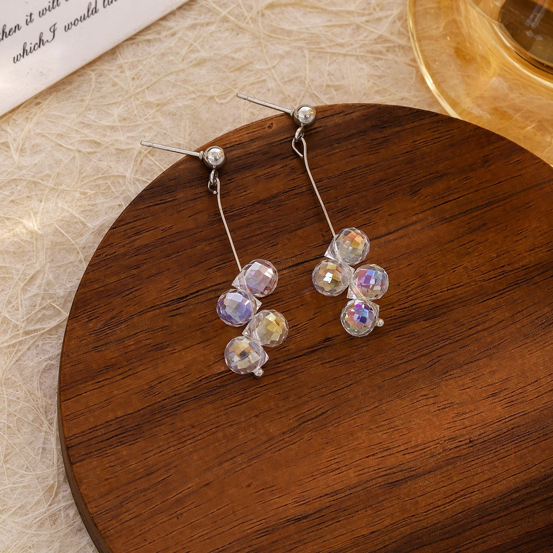 合金仿水晶耳饰 韩式轻奢简约透明水滴耳环 小众气质优雅高级耳钉