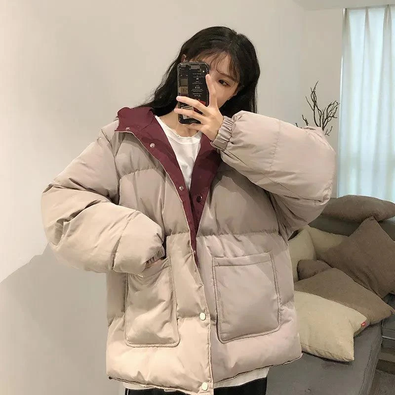 波司澄羽绒服秋冬新款两面穿棉服女韩版连帽学生面包服宽松ins港