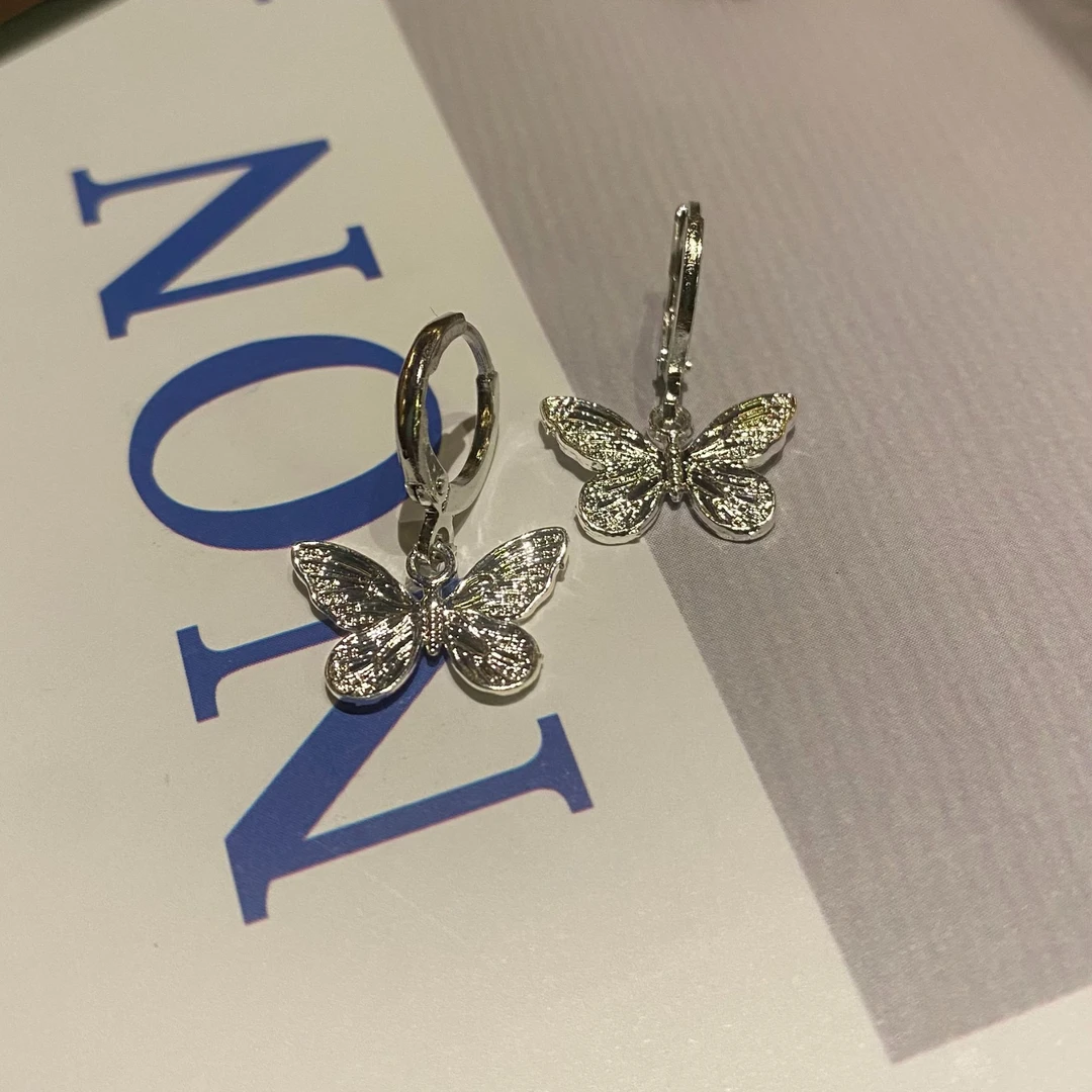 铜合金耳饰 银色蝴蝶~复古新中式首饰雅丹耳环女耳饰春夏耳圈新款