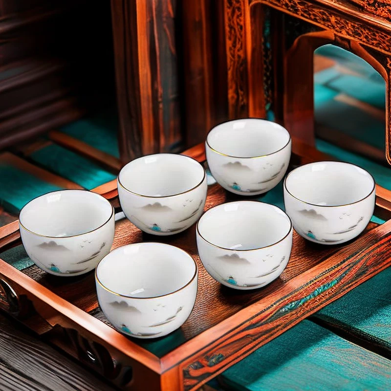 语诗阁羊脂玉功夫茶具茶杯创意陶瓷轻奢主人品茗客杯专用单杯白瓷