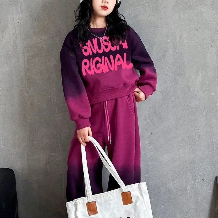 新款女孩春秋洋气加绒休闲卫衣两件套女童秋装套装韩系网红儿童装