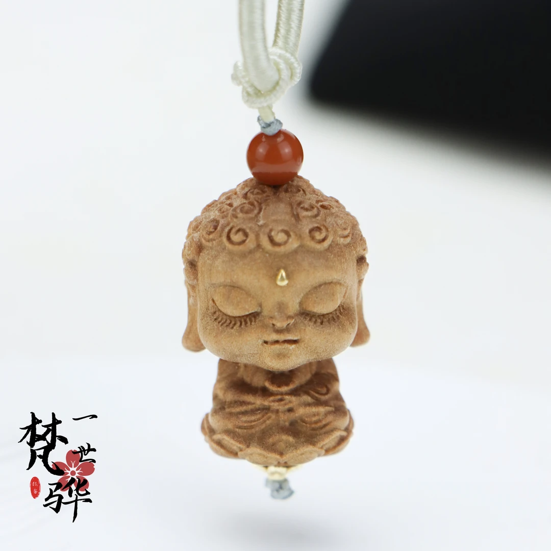 【独 尊】老山檀编绳脖挂链 可爱宝宝佛 吊坠3cm*2cm   配珠南红