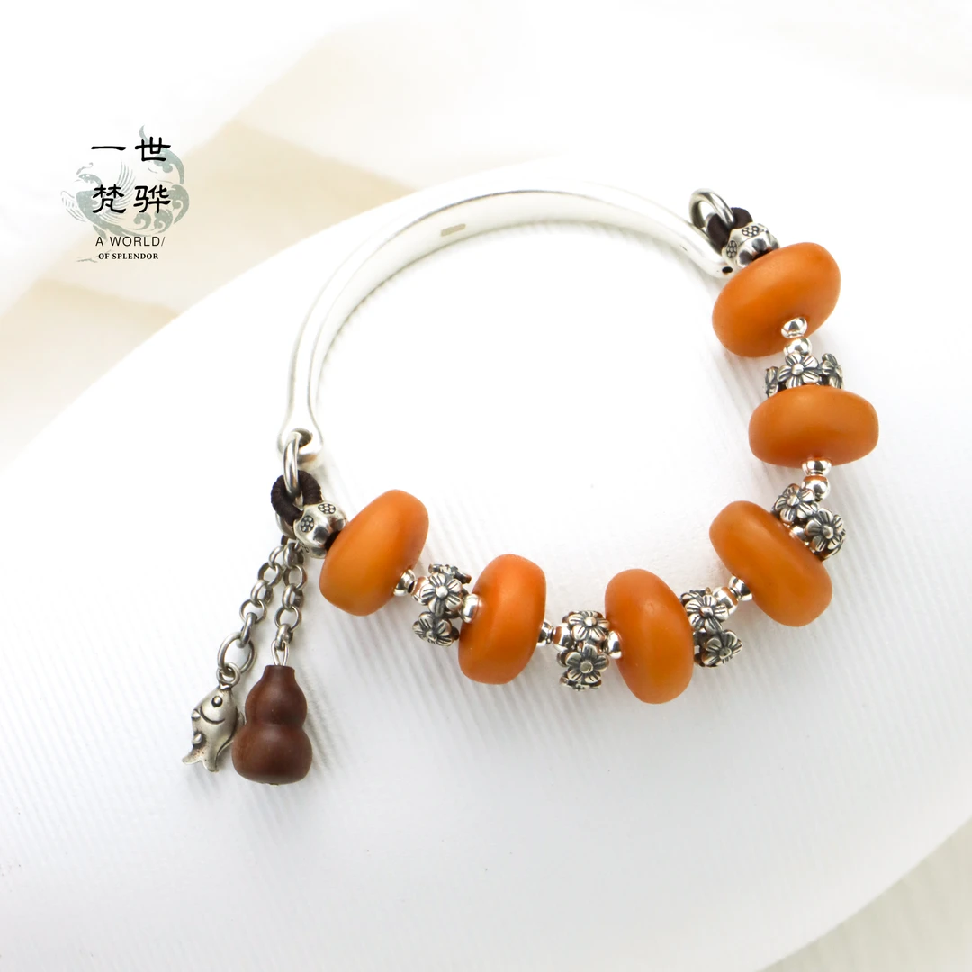 【丹枫】蜜蜡手串 蜜蜡1.4cm*0.7cm*6颗 半镯5.7cm*0.7cm