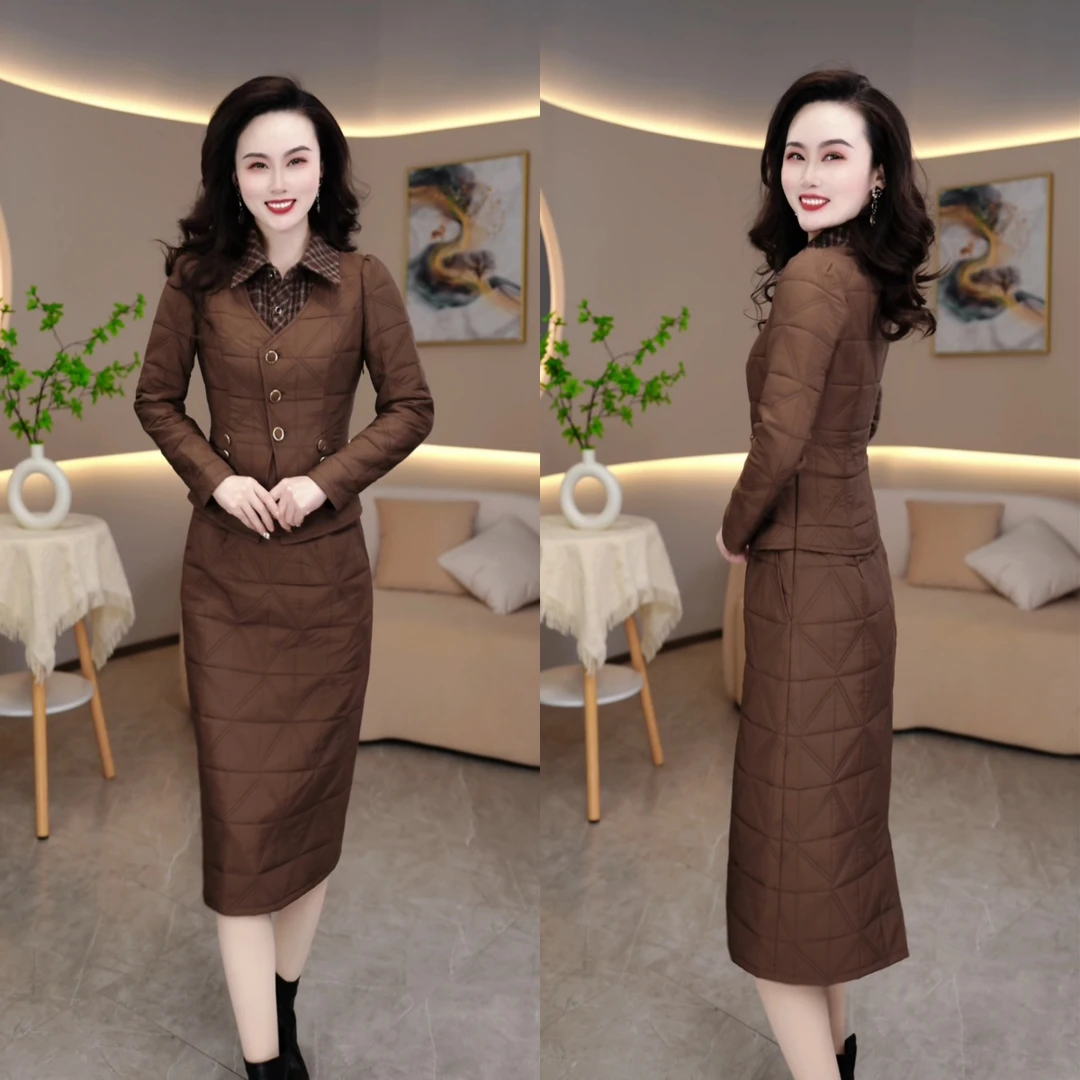 2024冬季轻职风时尚减龄气质显瘦长袖洋气加厚假两件连衣裙M-5XL