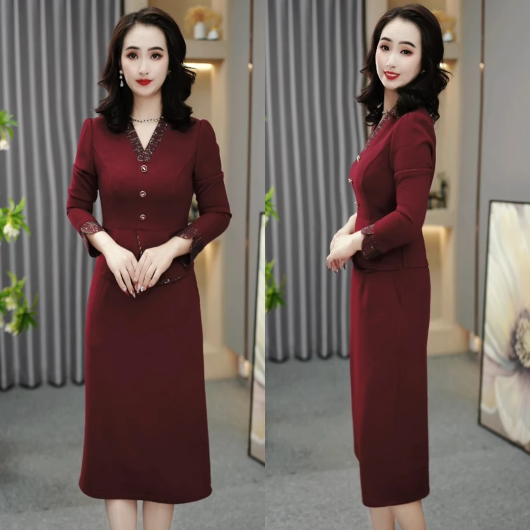 时尚气质妈妈喜婆婆喜妈妈装显瘦修身洋气减龄百搭连衣裙M-5XL