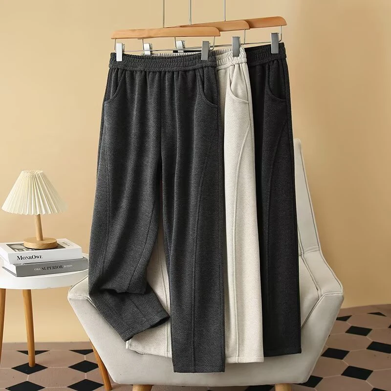 YueBeiLa/月贝拉大码女装加绒加厚长裤女高腰洋气毛呢哈伦休闲裤