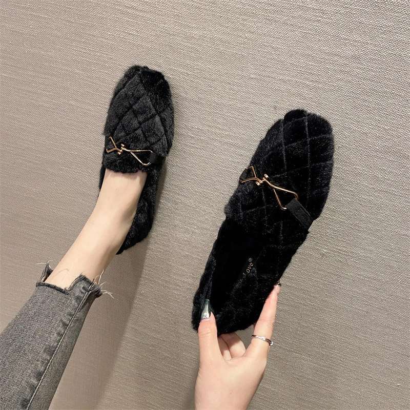 2025新款毛毛鞋棉鞋豆豆鞋女冬加绒鞋外穿冬季懒人鞋平底鞋一脚蹬