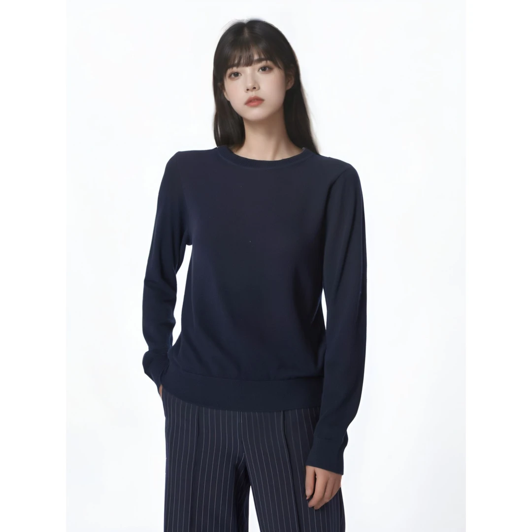 UAPF6852#秋冬纯色圆领毛衣保暖修身百搭针织衫韩版套头打底线衣