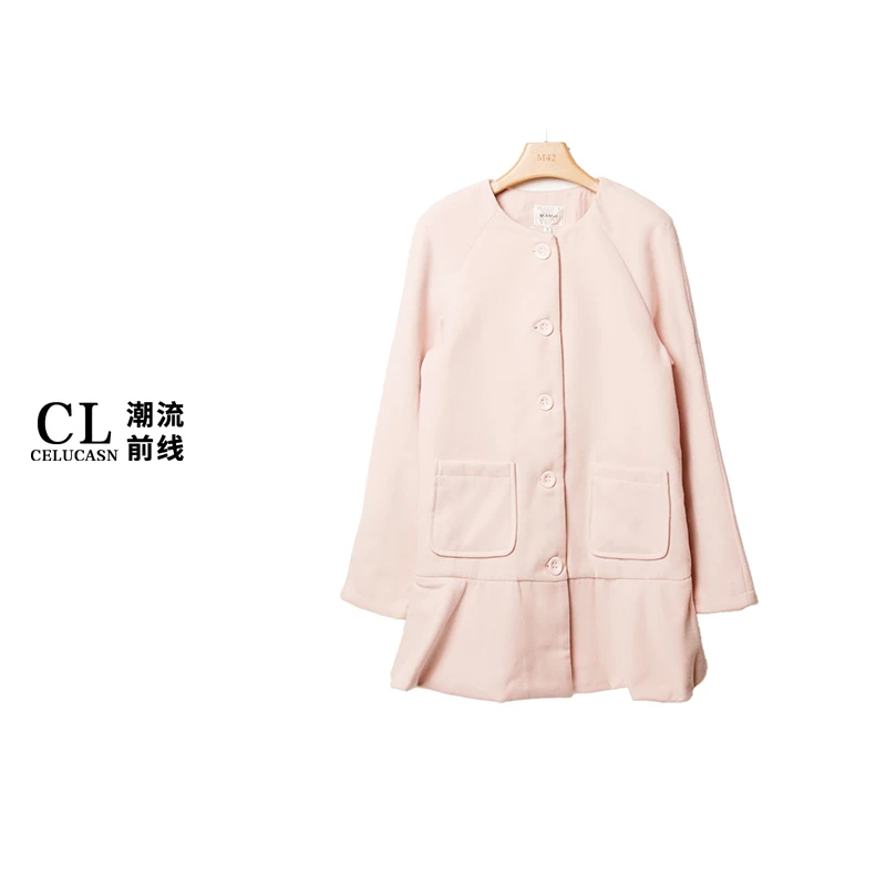 M5WPN100#秋冬款圆领时尚糖果色毛呢中长款大衣外套（毛领可拆卸）