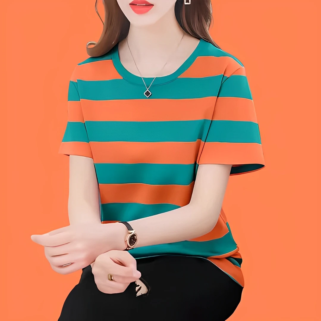 高质量洋气大码宽松显瘦棉质短袖T恤女夏装中年妈妈体恤遮肚上衣