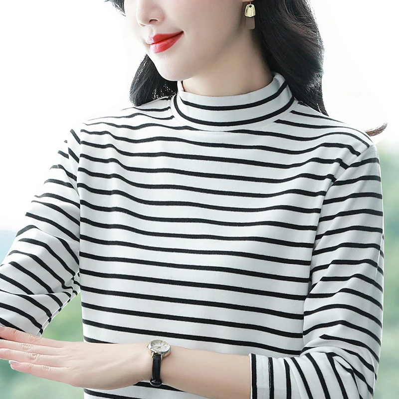 加绒加厚双面磨绒打底衫女春秋冬新款内搭外穿半高领保暖百搭上衣