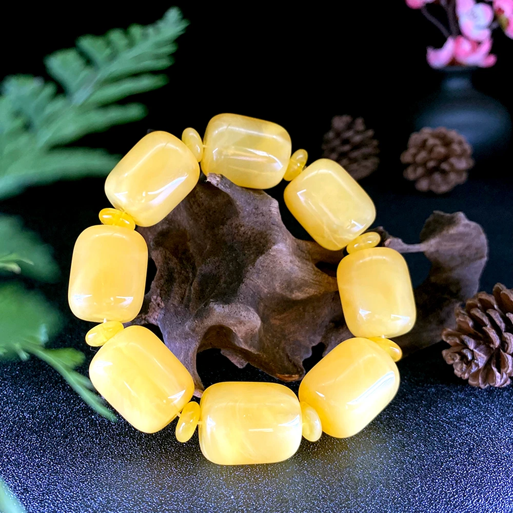 桶珠手串S711车轮筒珠黄色鼓单圈男民族风大气高贵富福