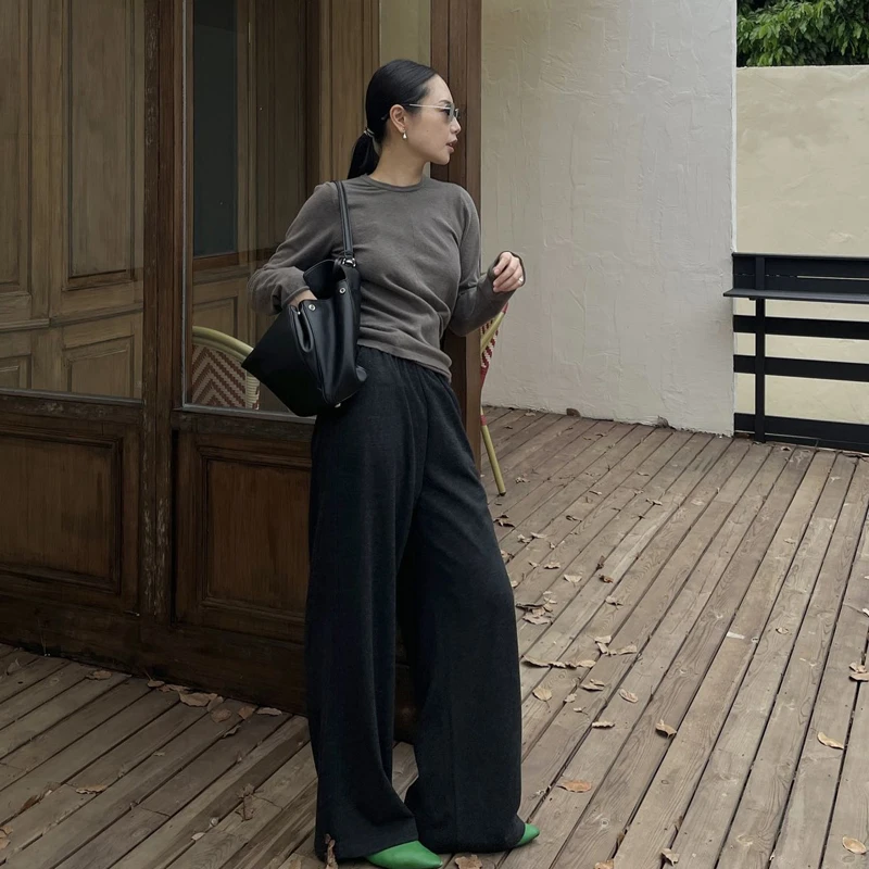 PURITY YH秋季新款直筒长裤黑色宽松休闲裤百搭高腰显瘦阔腿裤女