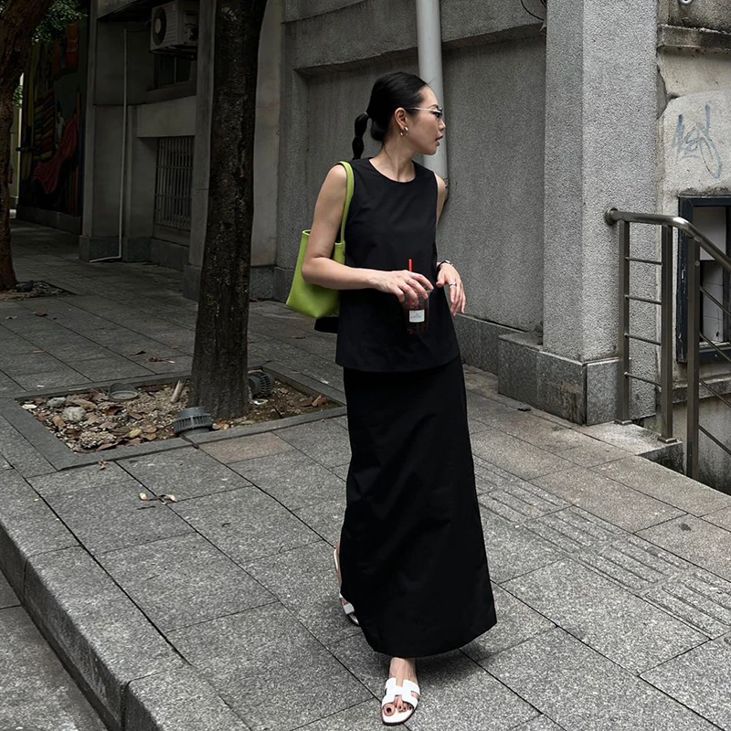 PURITY YH小众简约夏新款气质极简风设计感无袖上衣半身裙两件套