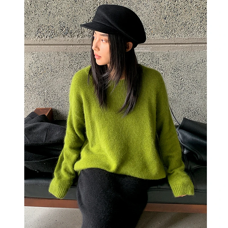 PURITY YH小众时尚秋冬高级感兔绒混纺宽松羊毛针织衫套头毛衣