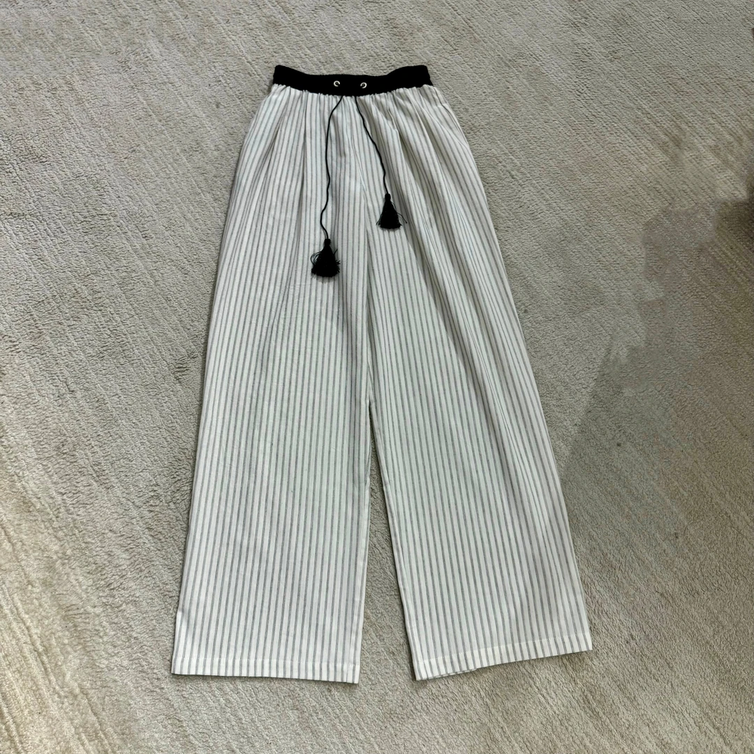 [Janunes Liu]休闲抽绳垂感直筒条纹裤K1474