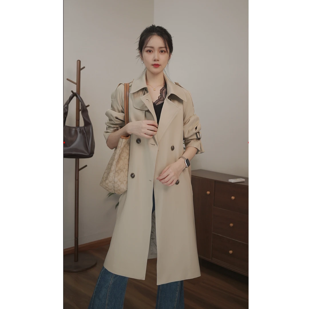 【主推】秋季风衣外套双排扣中长款过膝韩版气质时尚休闲收腰