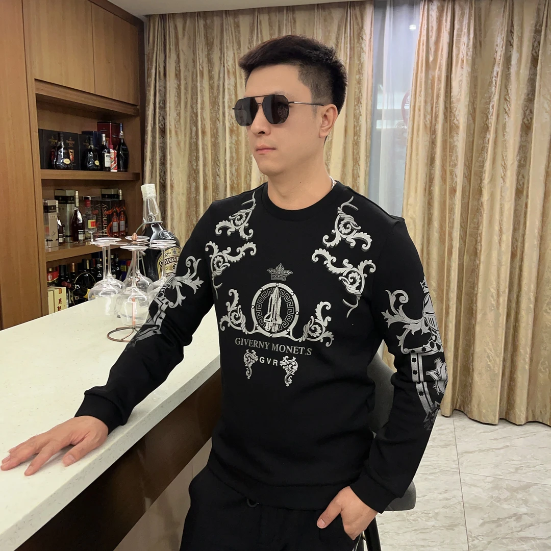 2024秋冬男士新款潮流卫衣印花轻奢欧货时尚休闲休闲圆领23025