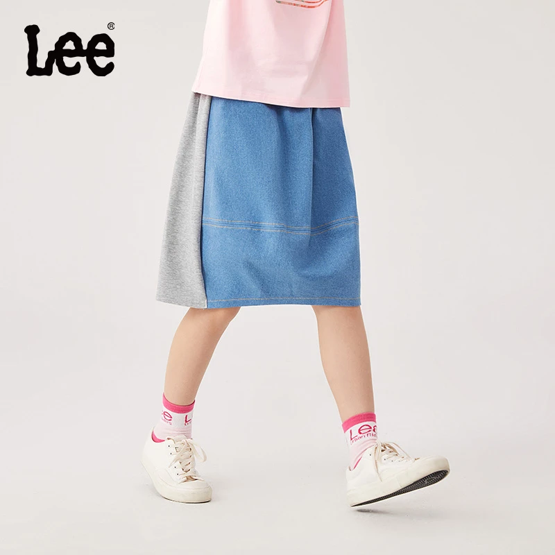 Lee儿童牛仔裙女童半身裙新款拼接短裙时尚简约休闲 洋气夏季