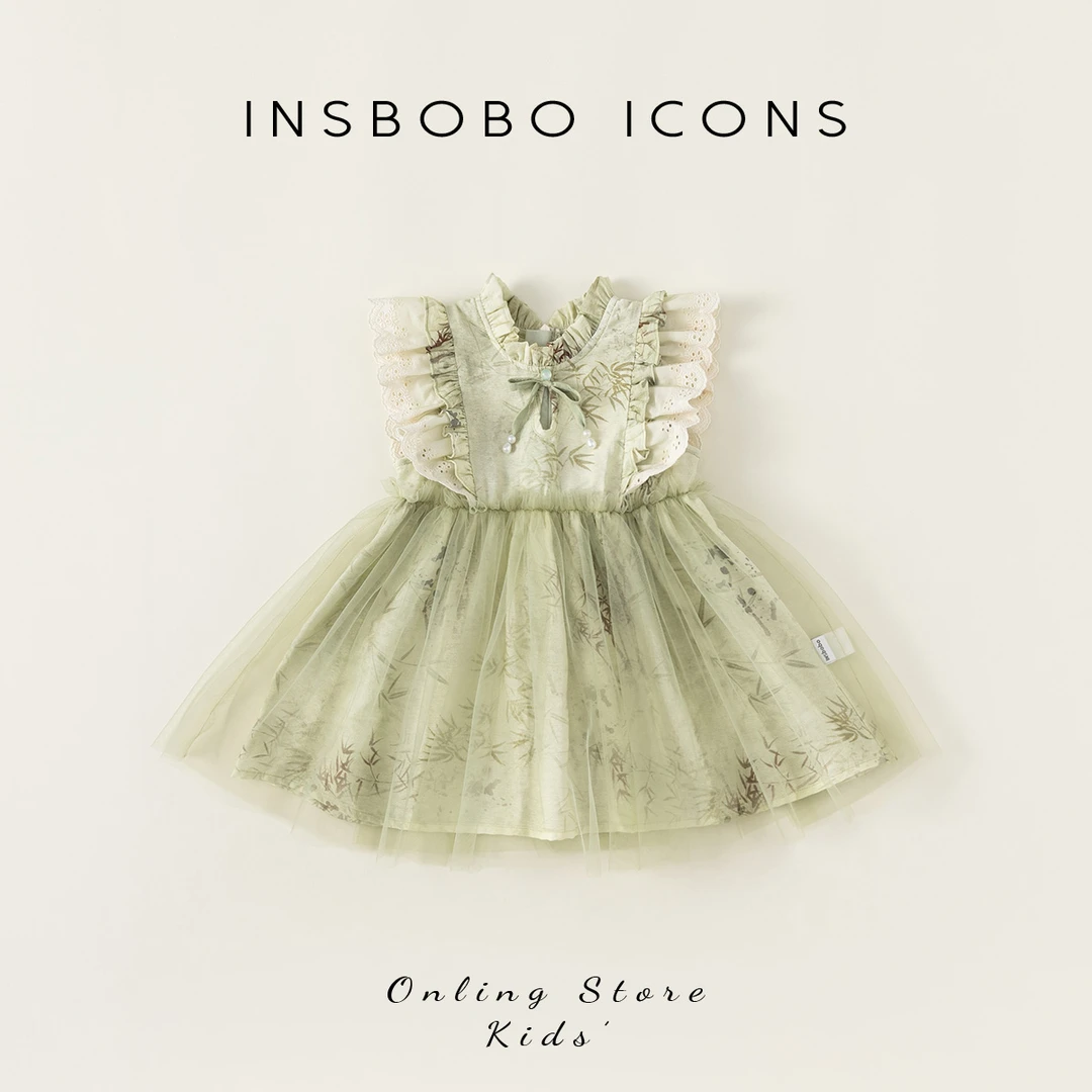 女童连衣裙小飞袖拼网纱夏装新款洋气儿童裙子女宝公主裙XQ24205