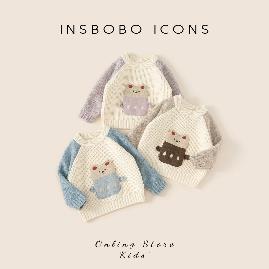 DY24113【冬】儿童上衣（卡通动物撞色插肩袖圆领毛衣）