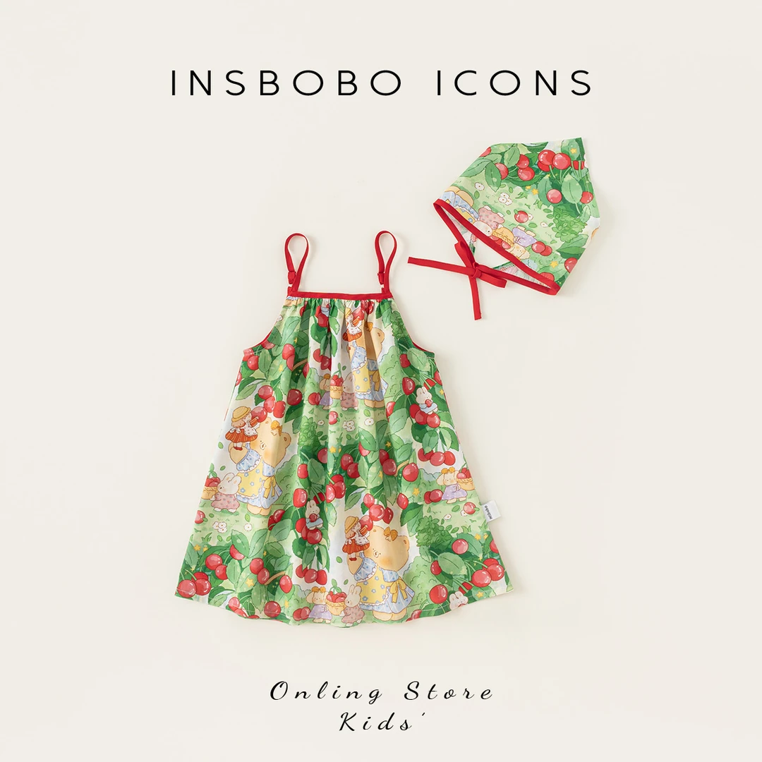 XT24488【夏】儿童连衣裙（樱桃卡通印花吊带连衣裙）