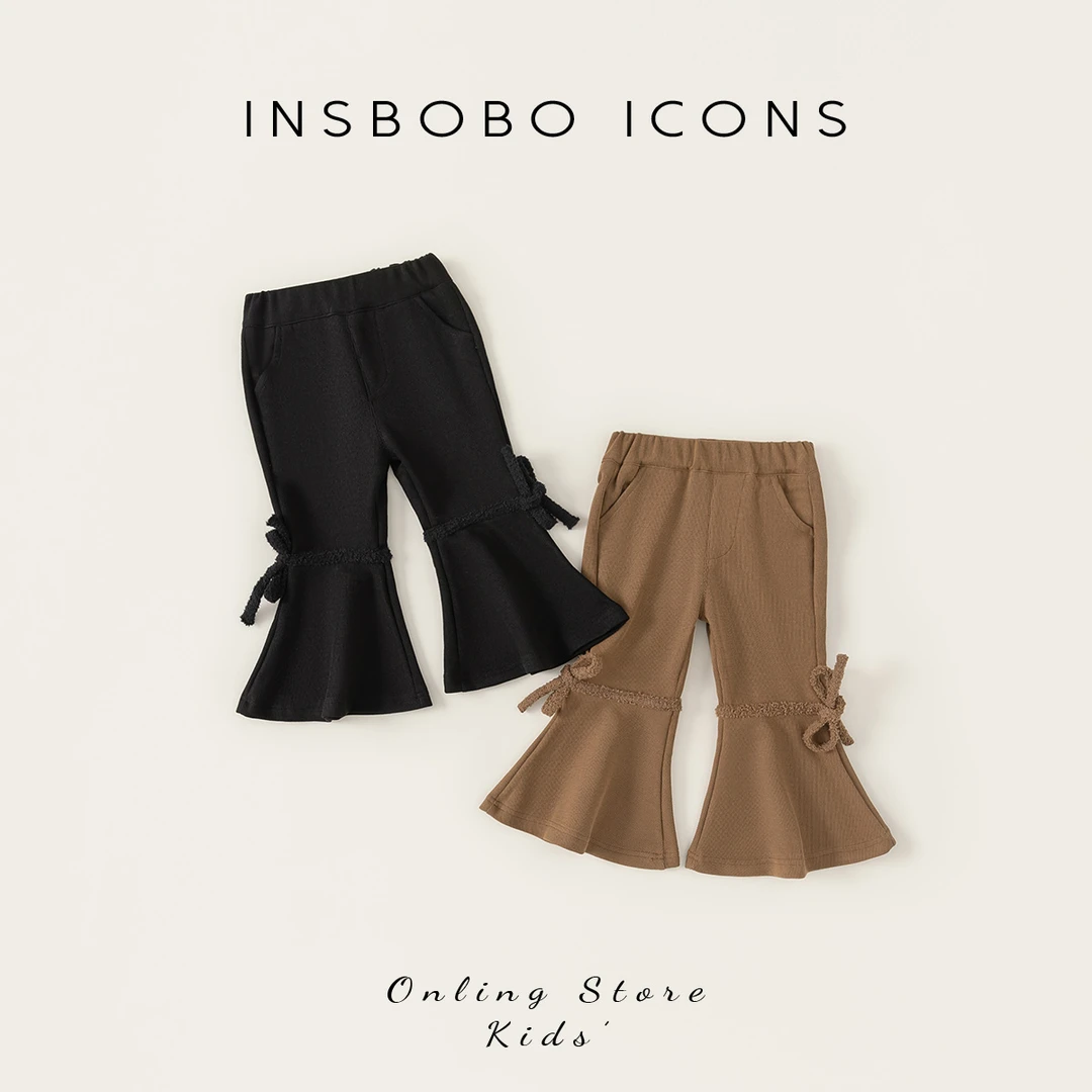 儿童裤子春秋女童甜美蝴蝶结喇叭裤2024新款女宝宝秋款潮QK42007