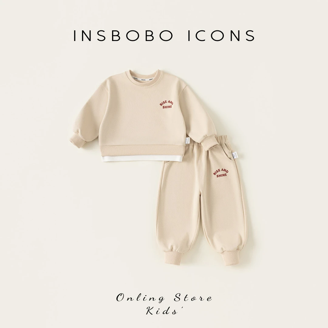 QT84036【秋】儿童套装（拼接字母印花上衣+字母印花束脚裤套装）