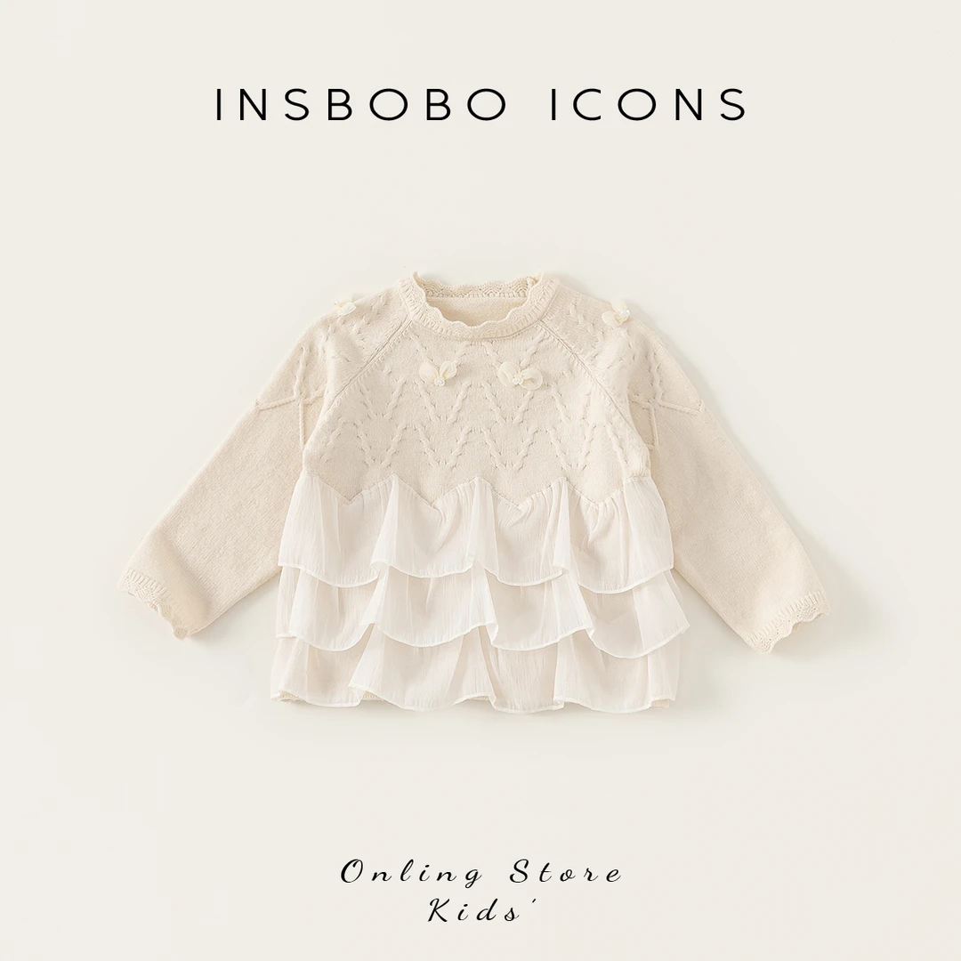 CY25043【春】儿童上衣（时尚花边拼接套头毛衣）