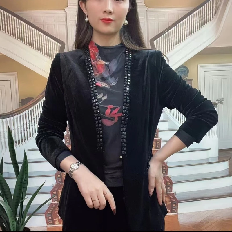 春秋新款时尚百搭女士外穿修身显瘦气质长袖黑色外套洋气重工西装