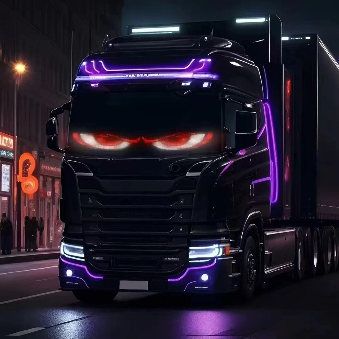 大货车恶魔之眼眨眼挡风玻璃车载LED恶魔之眼显示屏汽车冬季车灯